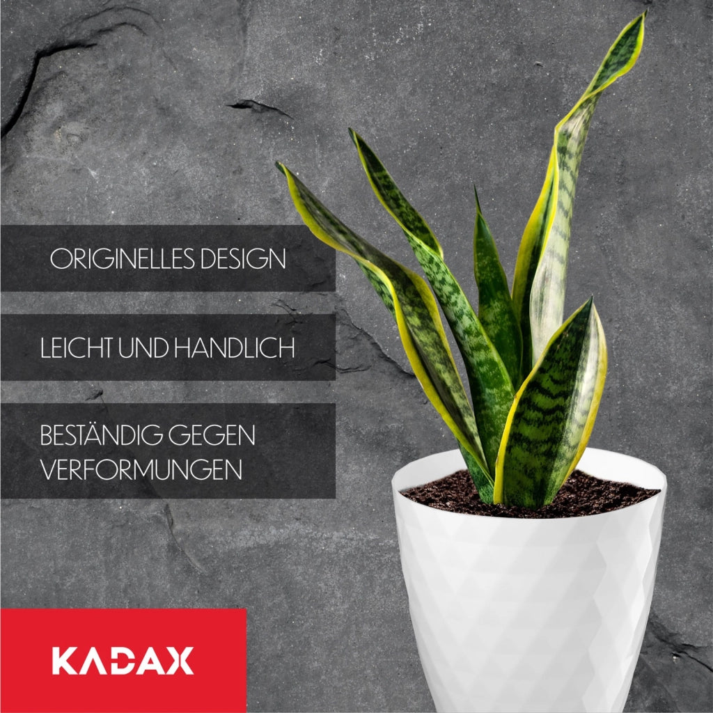 Vaso da fiori in plastica KADAX con supporto e coperchio, 25 cm, bianco.