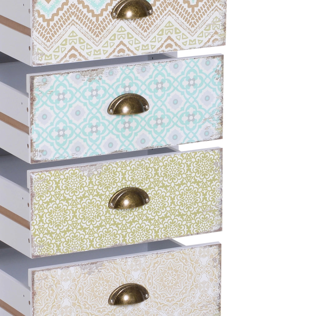 Cassettiera shabby chic con 5 cassetti in MDF multicolore