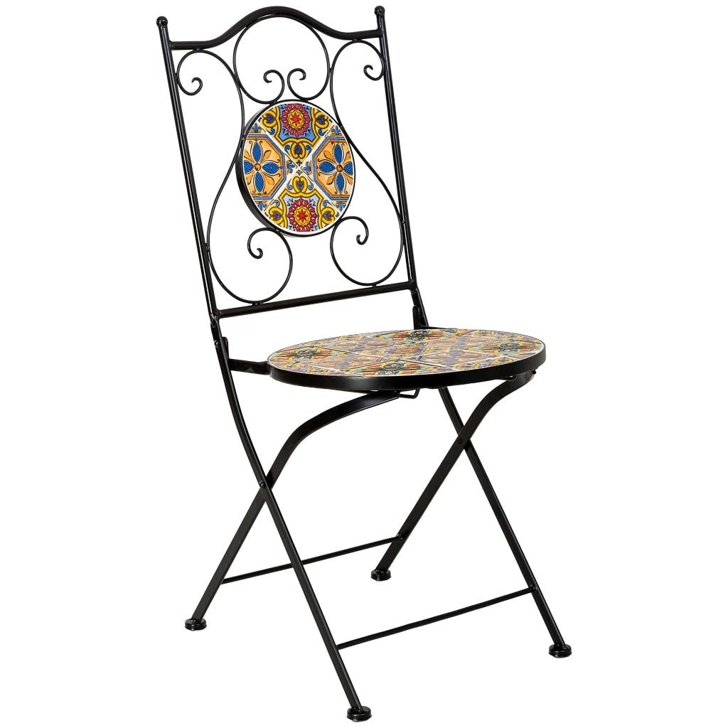 Set tavolo e 2 sedie in metallo, 60x60x75h cm, 38x46x90h cm
