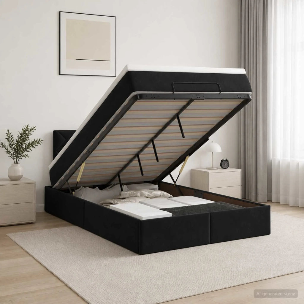 Letto Ottomano con Materasso e LED Nero 120 x 190 cm Velluto 3457199