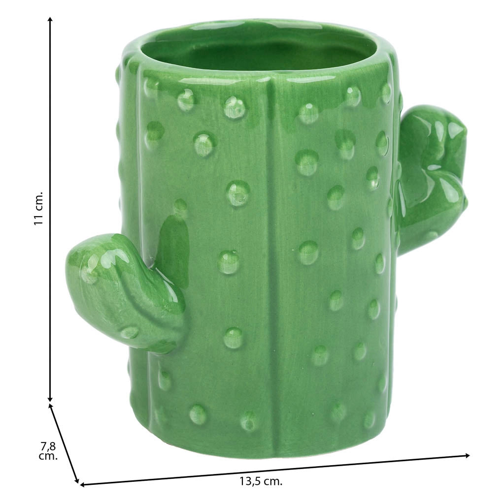 Portapenne cactus in ceramica verde 13,5x7,8x11h