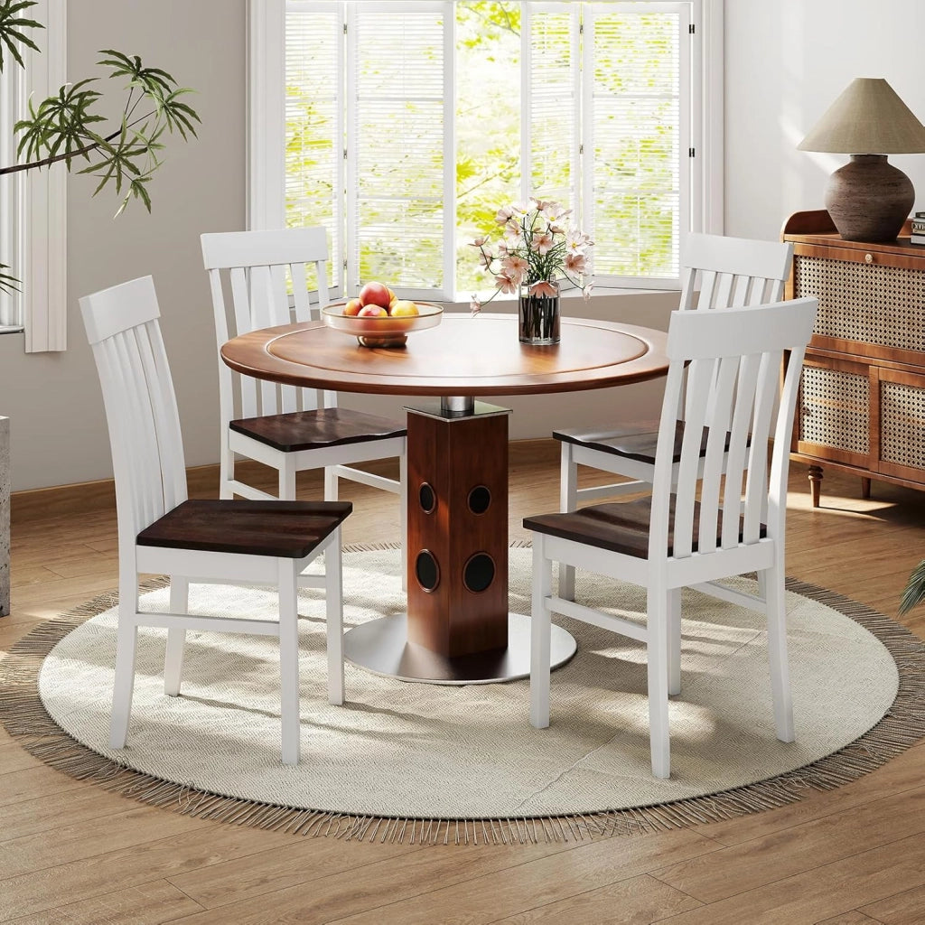 Set di 2 Sedie da Pranzo, Sedie da Cucina senza Braccioli con Schienali Alti a Doghe, Sedute Concave e Gambe in Legno di Hevea, per Sala da Pranzo e Soggiorno, Portata 150 kg (Noce)