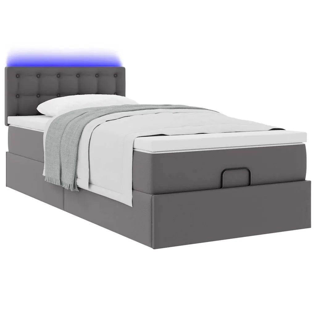 Struttura Letto Pouf con Materasso Grigio 90x190 cm Similpelle