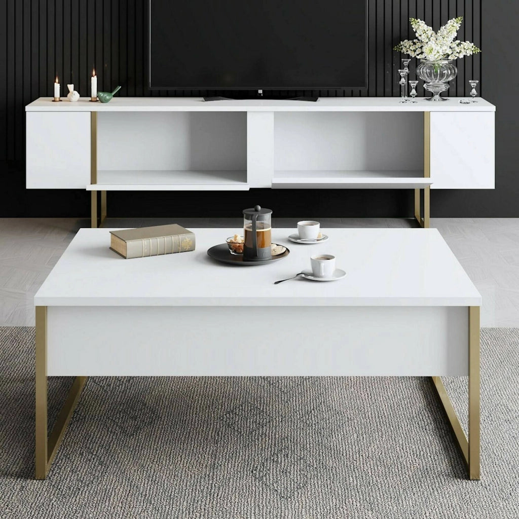 Abishia, Mobile Porta tv Cassetti, 180x30x50h cm Bianco