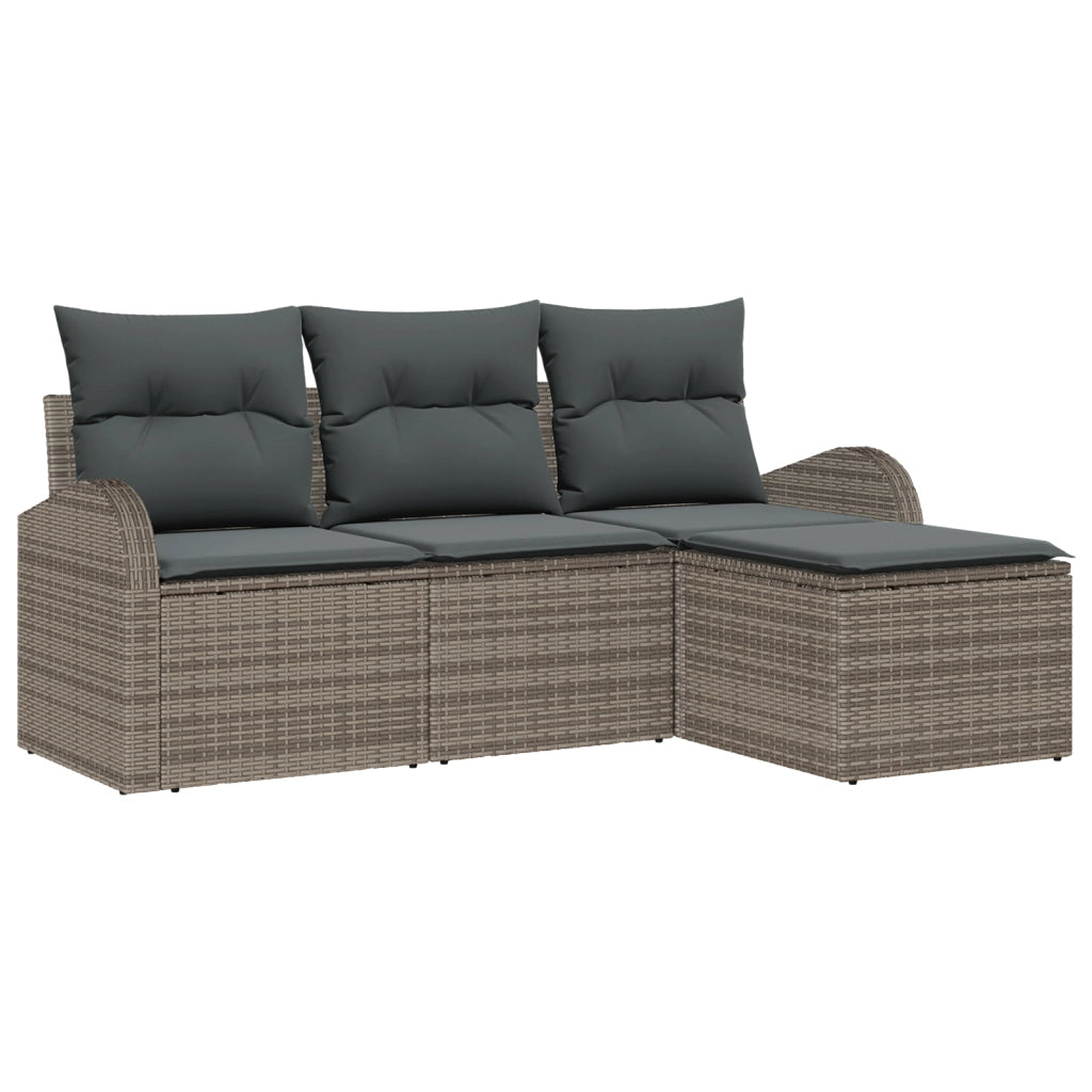 Set Divano da Giardino a 4 Pezzi con Cuscini Grigio Polyrattan