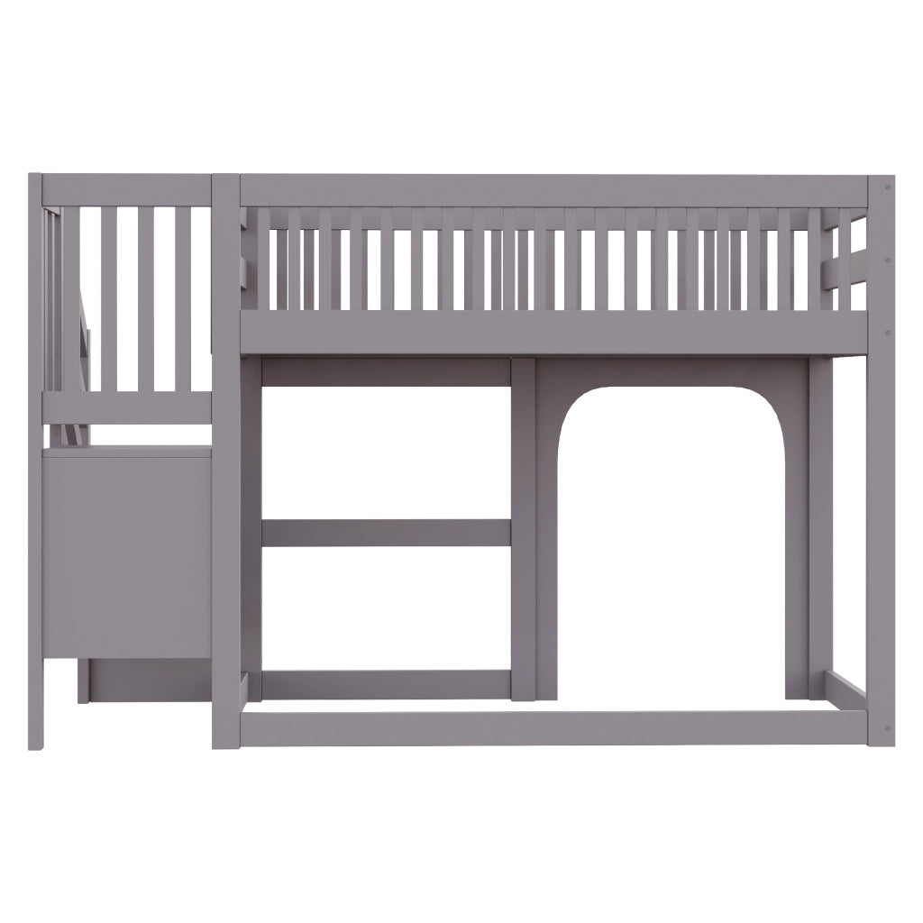 Letto a soppalco 90 x 200 cm, con ripiano portaoggetti, illuminazione a LED, sponde di sicurezza, letto per bambini, grigio