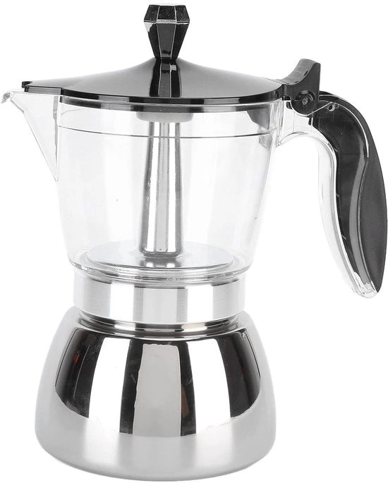 Moka Pot 6 Tazze - Caffettiera Inox - Fornello Induzione/Gas - Maniglia Termoresistente - Design Moderno e Stiloso