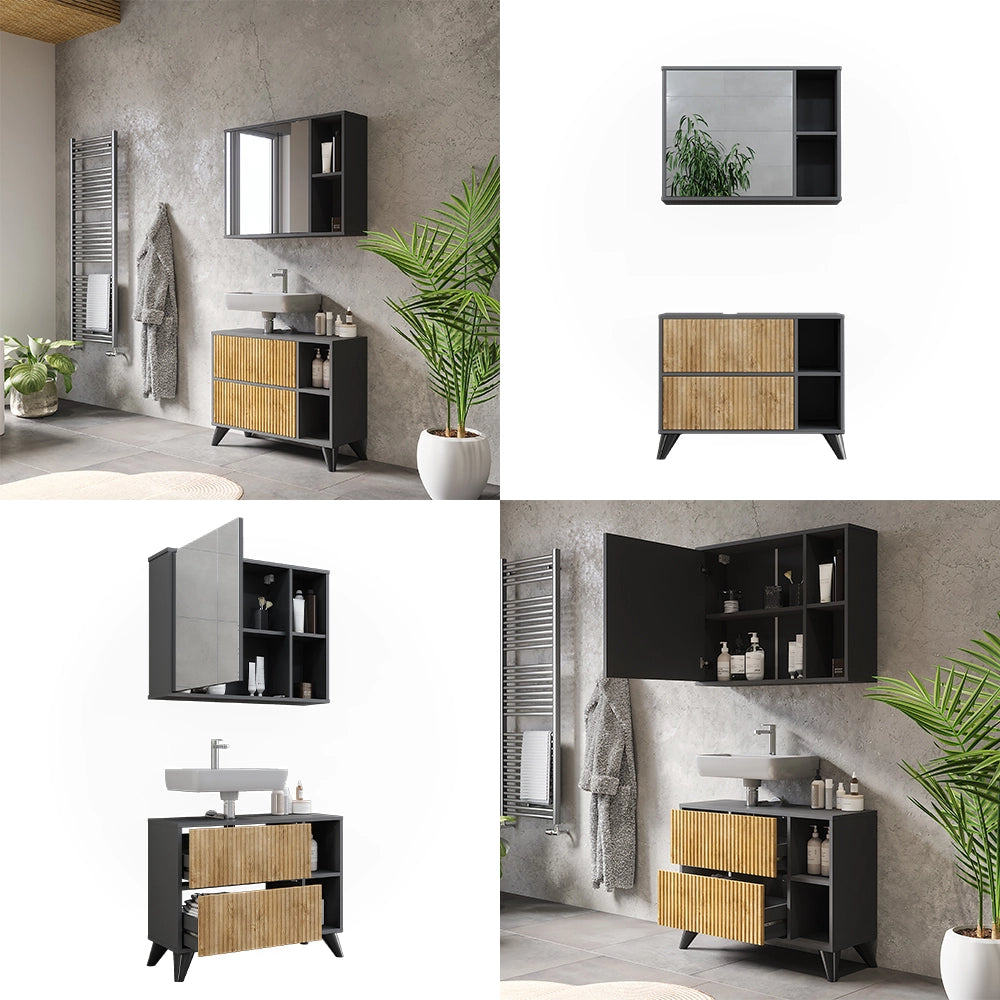 Vicco Set di mobili da bagno Antracite/quercia di montagna Set 1