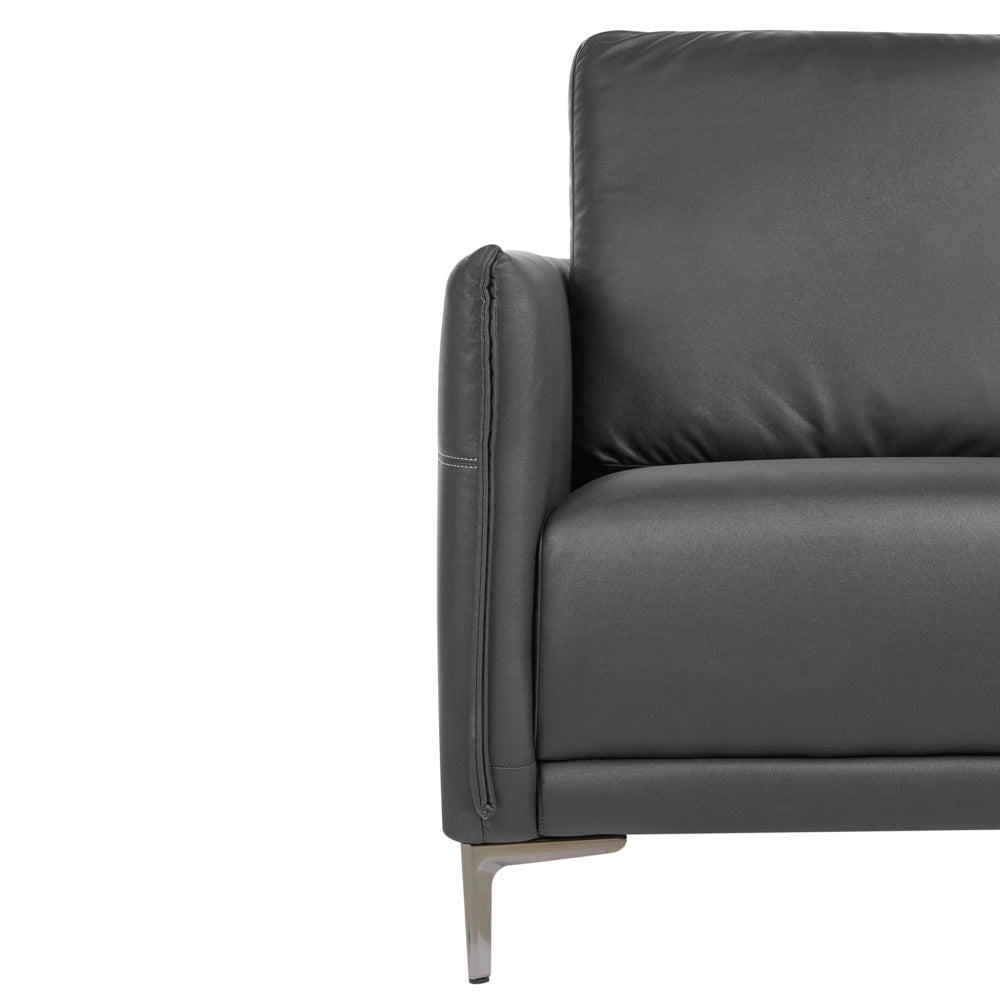 Divano 3 posti nero imbottito in tessuto con gambe in metallo stile moderno minimalista