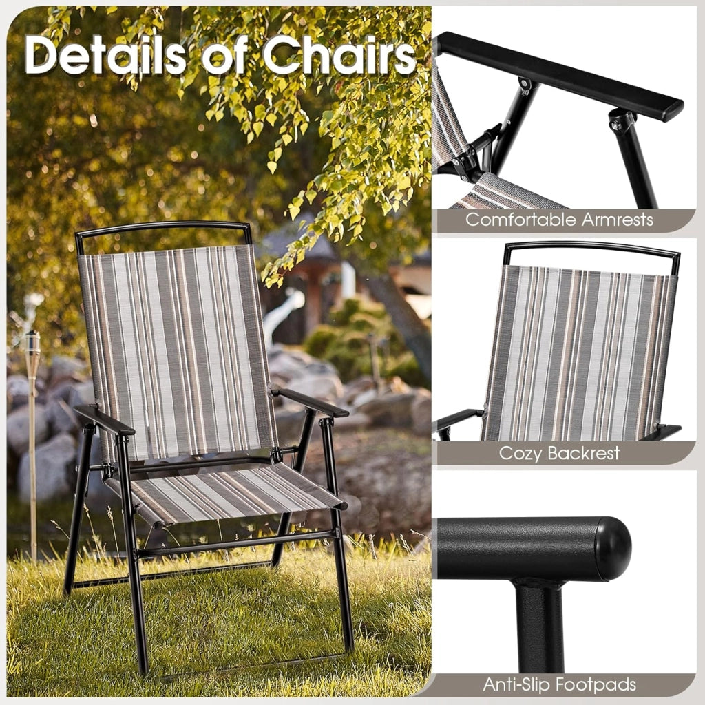 Set di 2 Sedie da Giardino Pieghevoli, Carico 150 kg, Sedie da Esterno con Schienale Alto, Poltrona da Balcone in Tessuto e Metallo, per Terrazza, Cortile, Sala da Pranzo, 51 x 61,5 x 92 cm
