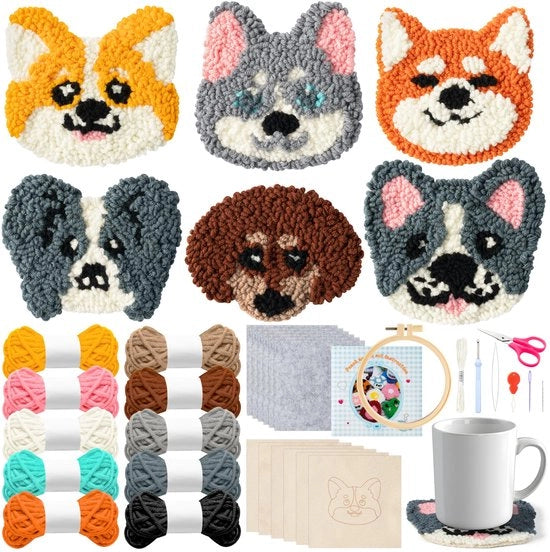Kit per creare un tappetino con ago a punta di ago per DIY Ago a punta di ago per hobby e artigianato per principianti Ago a punta di ago per velluto facile Ago a punta di ago per bordure con istruzioni (Puppy)