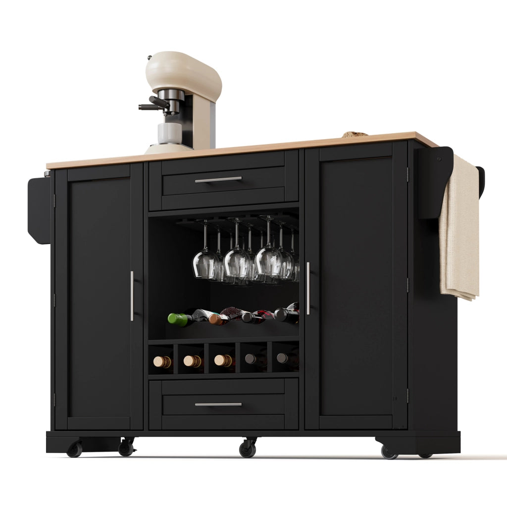 Carrello cucina con piano ribaltabile 138x45(70)x92 cm; nero e naturale; in MDF