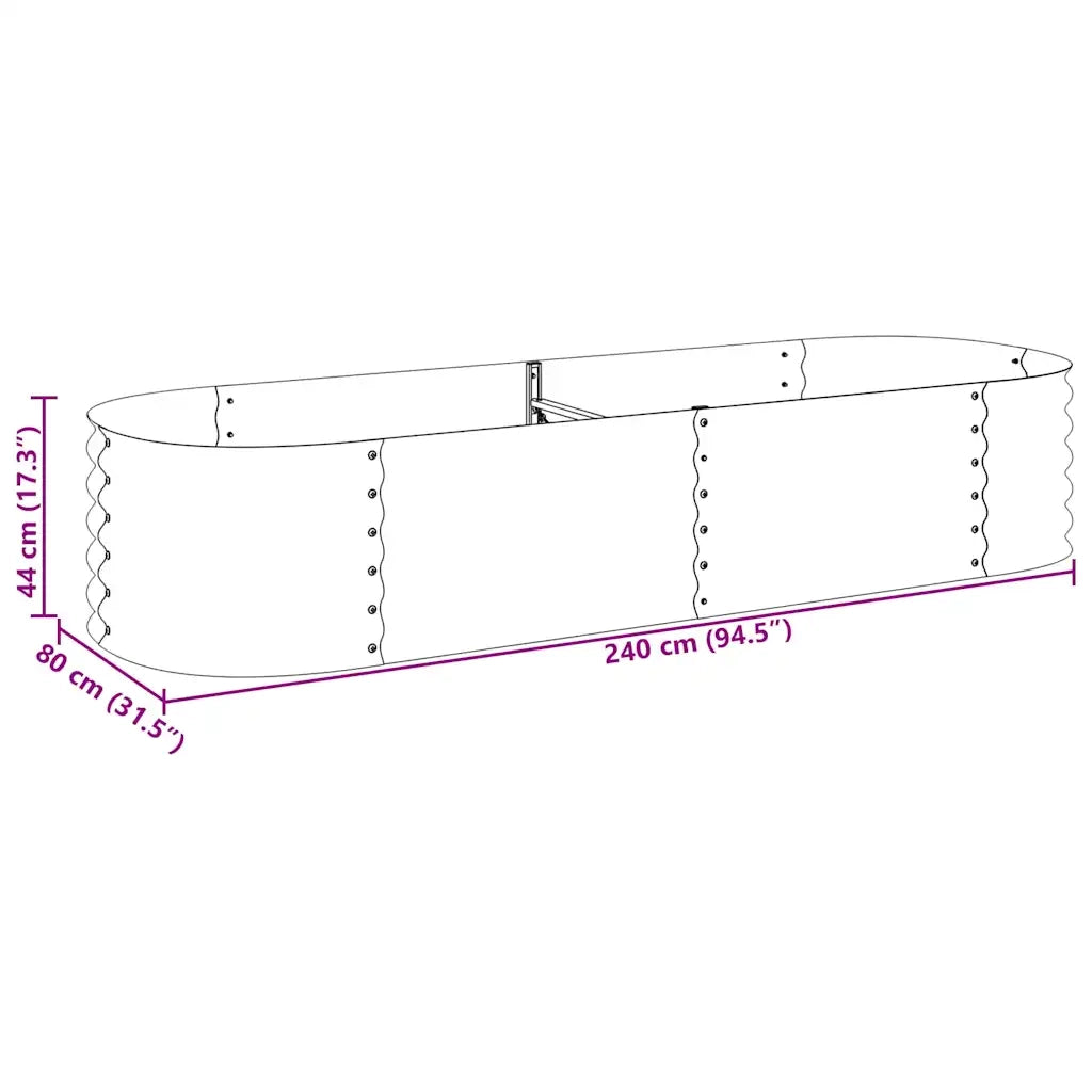 Letto Rialzato Giardino 240x80x44 cm in Acciaio Zincato Argento 45518