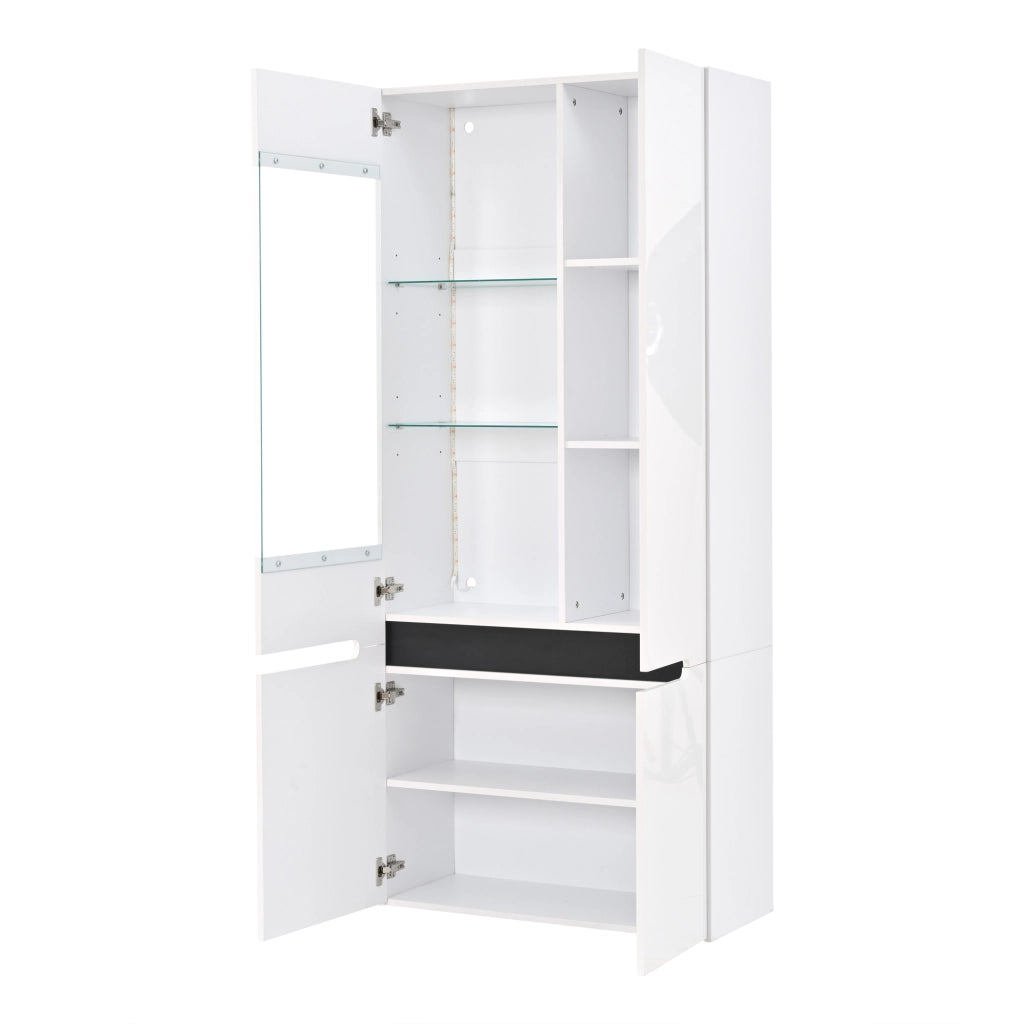 Vetrina verticale con LED Bluetooth; 4 ante; 80 x 35 x 180 cm; MDF bianco