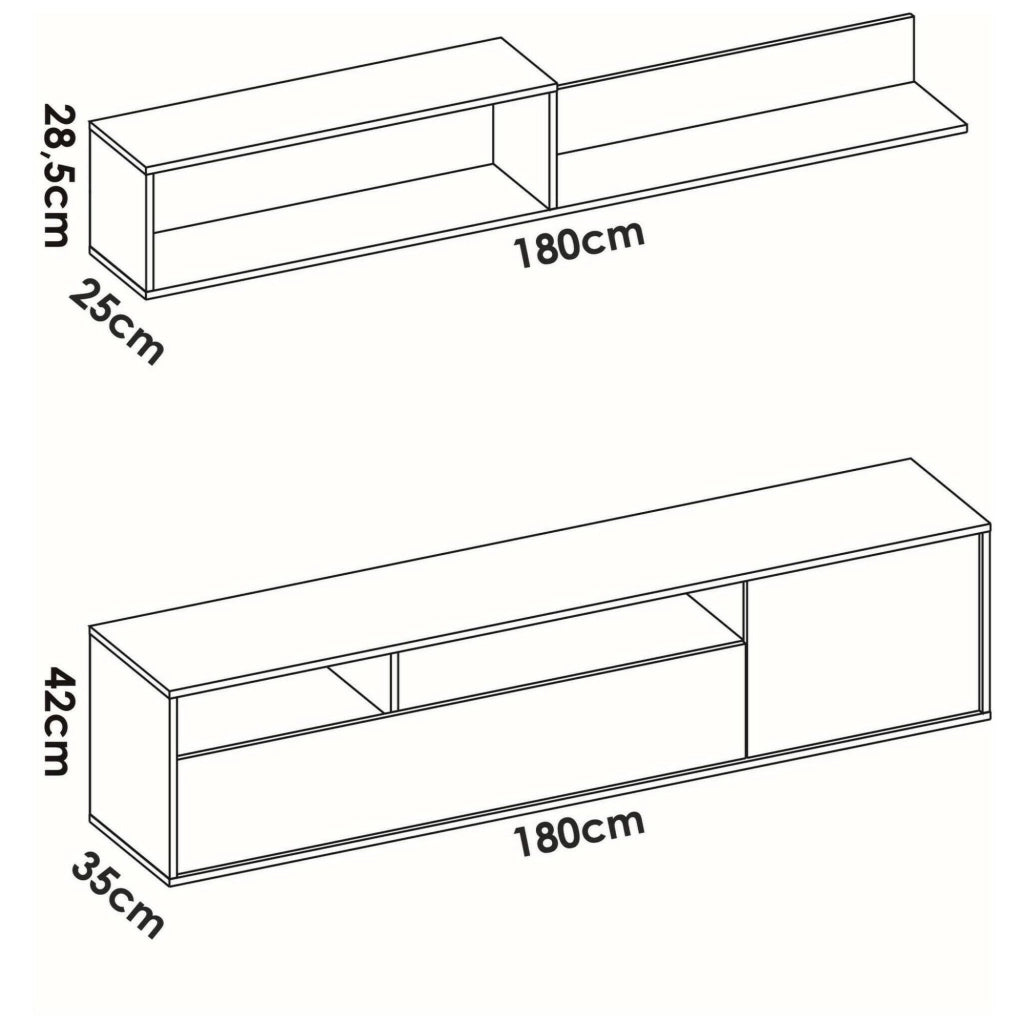 Parete attrezzata Jelawat, Composizione soggiorno, Mobile salotto multiuso, Armadio porta TV, 180x35 h44 cm, Bianco e Rovere
