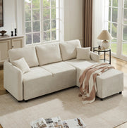 Divano angolare L 3 posti 187;5x144x85;5 cm in chenille beige chiaro con 2 cuscini