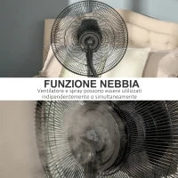 Ventilatore Nebulizzatore con Telecomando da 5m, Timer 12h e Oscillazione 70°, 3 Velocità, 3 Funzioni e Antizanzare, Tanica 3.1L, 90W, Ф44.5x135cm Nero
