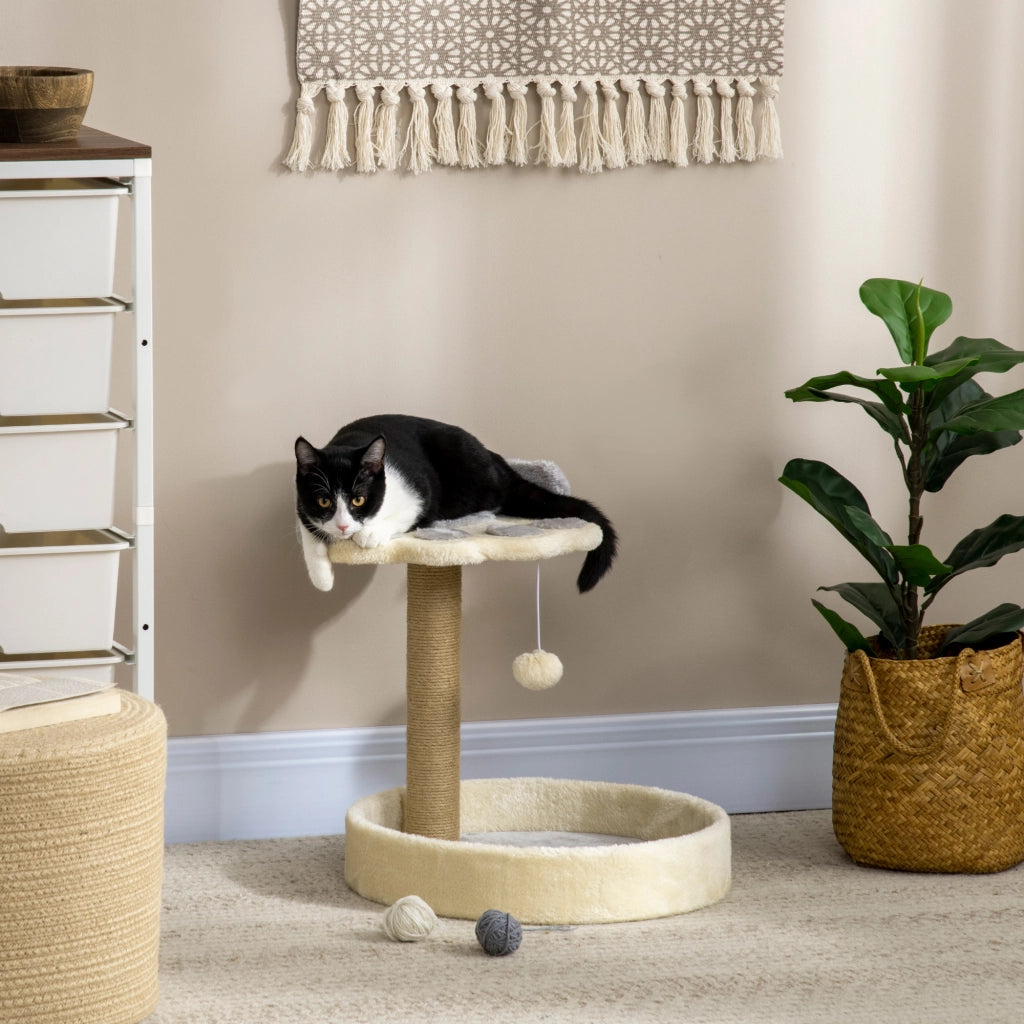 Tiragraffi per Gatti con Lettini, Corda in Juta e Peluche, 41x41x44 cm, Grigio e Beige
