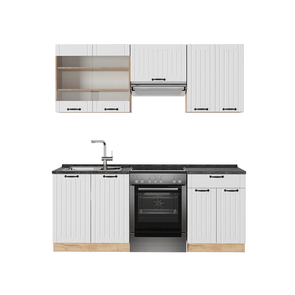 Cucina componibile Fame-Line Bianco rustico/Rovere dorato 200 cm, PL Antracite Vicco