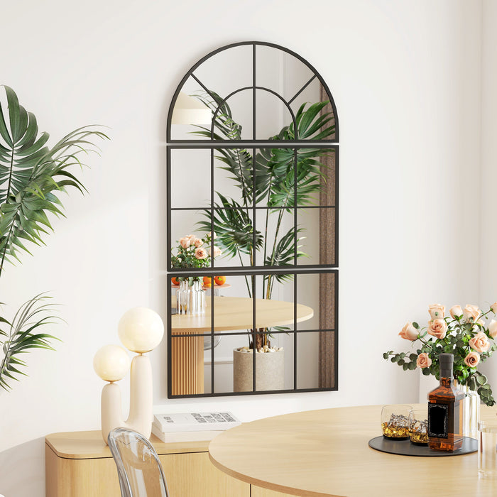 Specchio da Parete ad Arco Stile Finestra Telaio in Metallo Nero