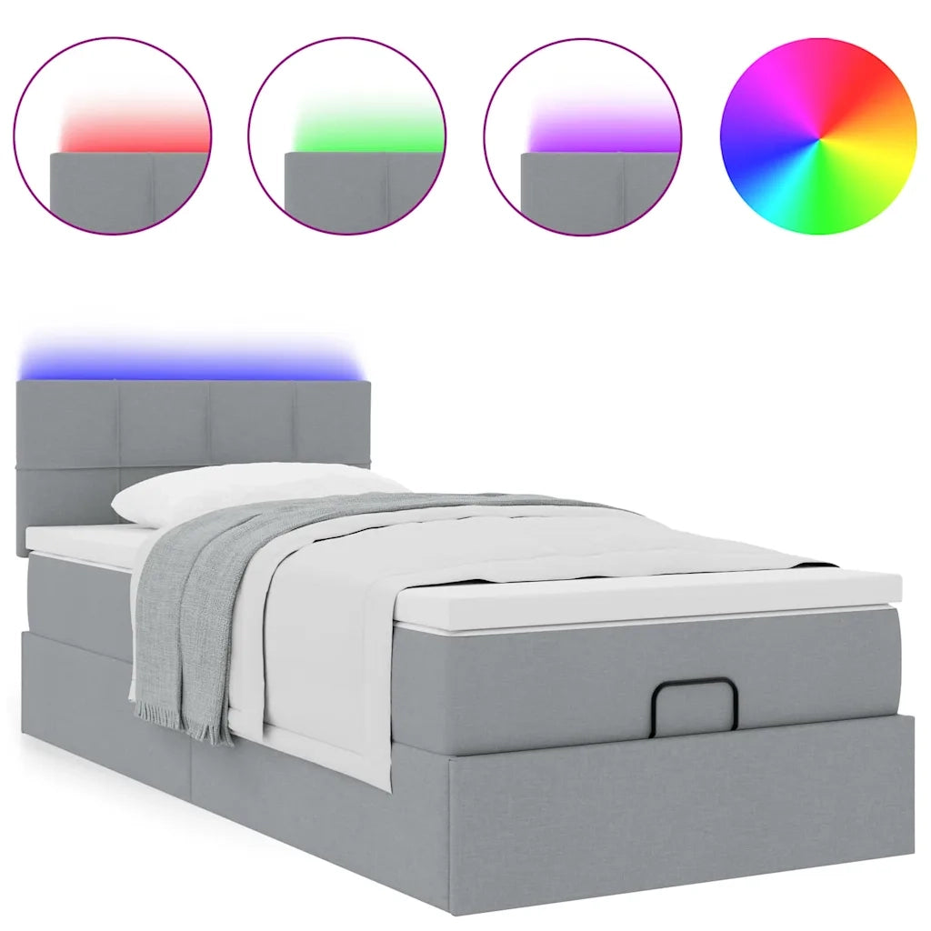 Pouf Letto con Materasso e LED Grigio Chiaro 80x200cm Tessuto 3312263