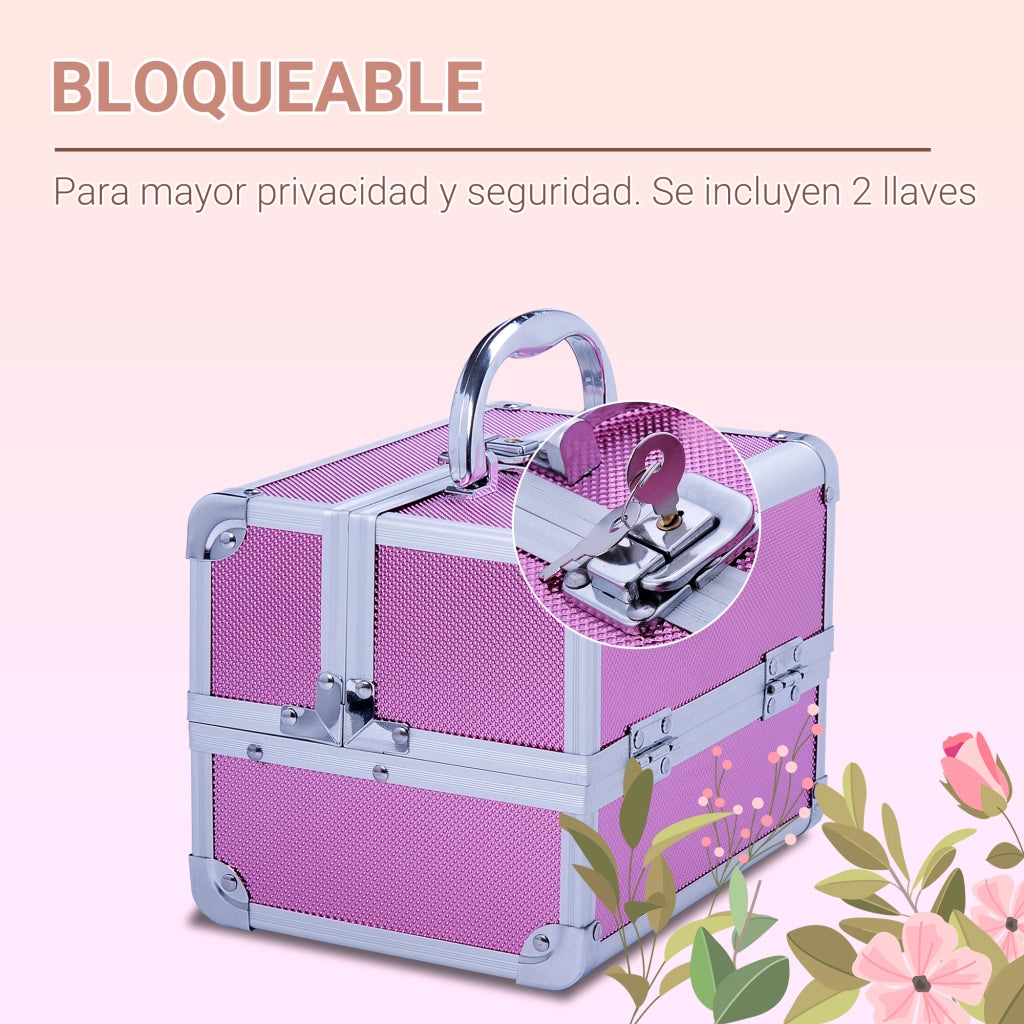 Malet¨ªn Maquillaje Profesional Estuche de Cosm¨¦tico Port¨¢til con Bandejas de 3 Niveles y Espejo 2 Llaves para Joyero Manicura Viaje 20x15x15 cm Rosa ¨C zephmum ¨C Rosa