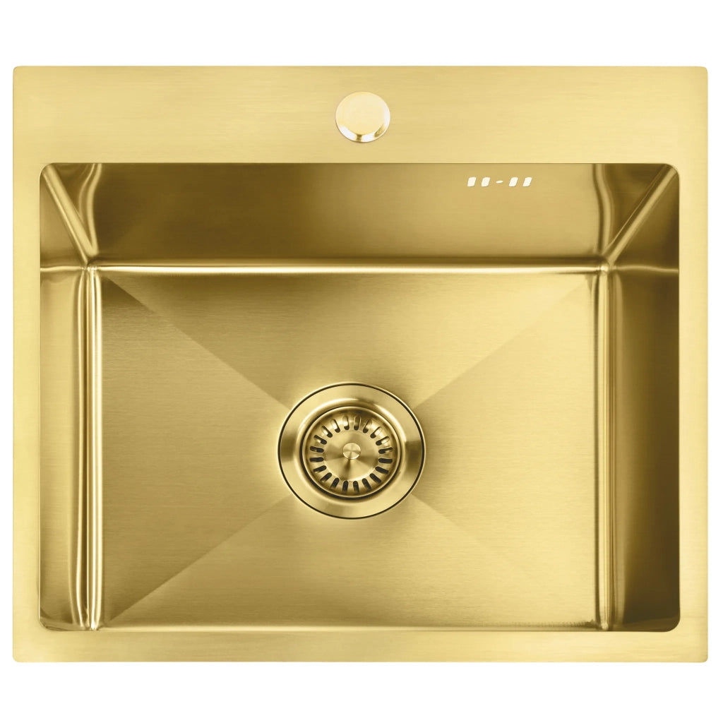 Lavello In Acciaio Con Set Di Accessori 3 Pz. Rea Leo 50 Brush Gold Accessori beige
