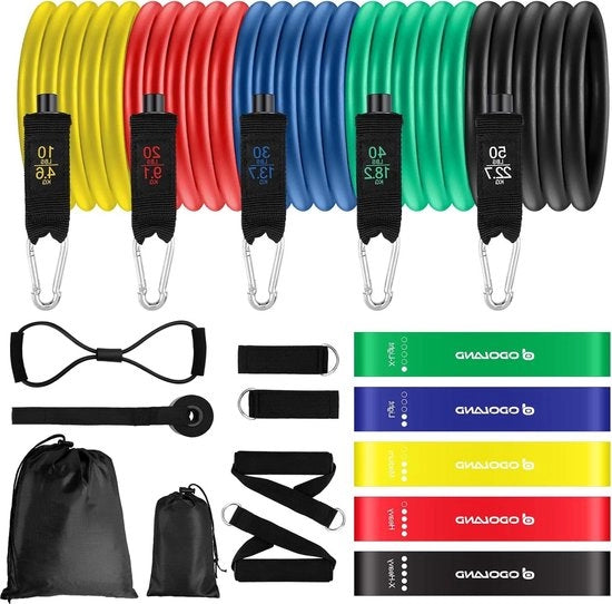 Set di cinque cinture di resistenza per allenamento di forza - con manubrio e anello singolo per cinghie - per crossfit calisthenics pilates fisiokinesiterapia