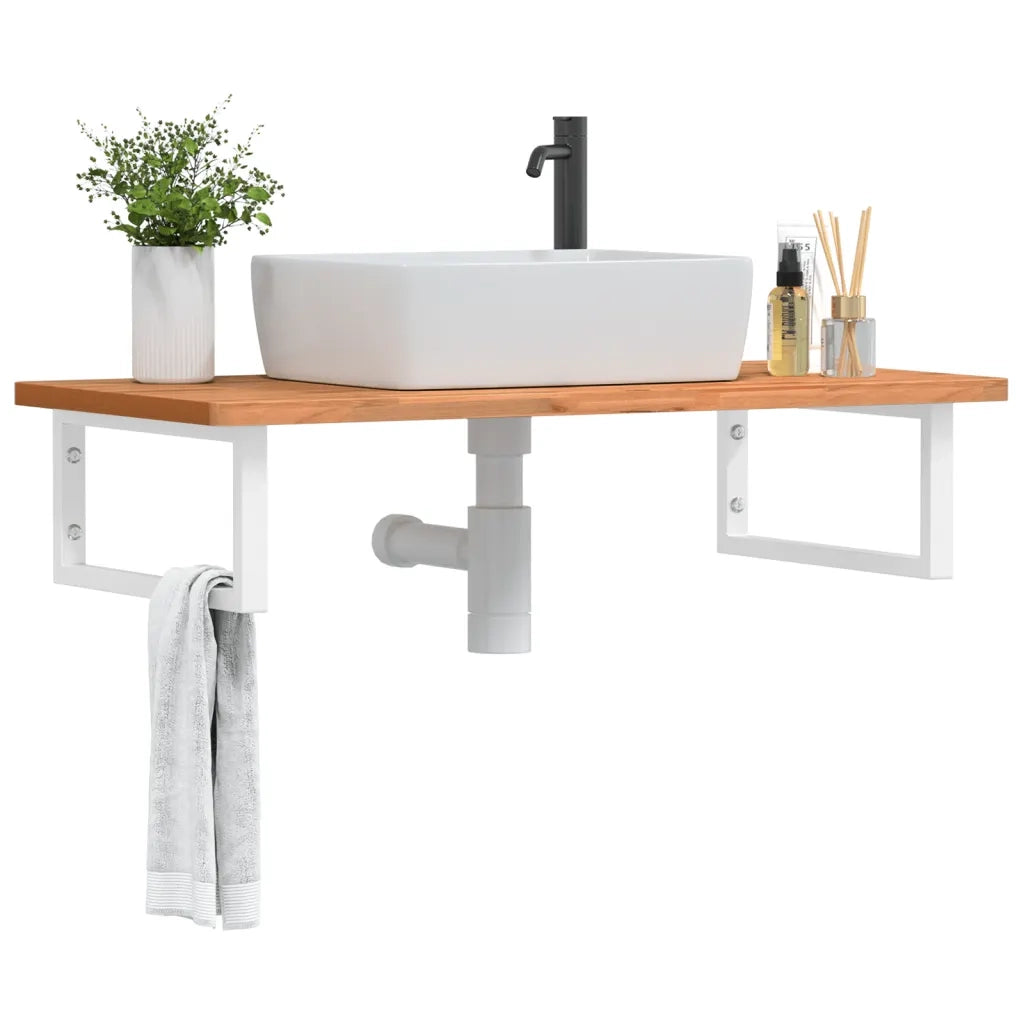 vidaXL Ripiano a Parete per Lavabo in Acciaio e Massello di Faggio