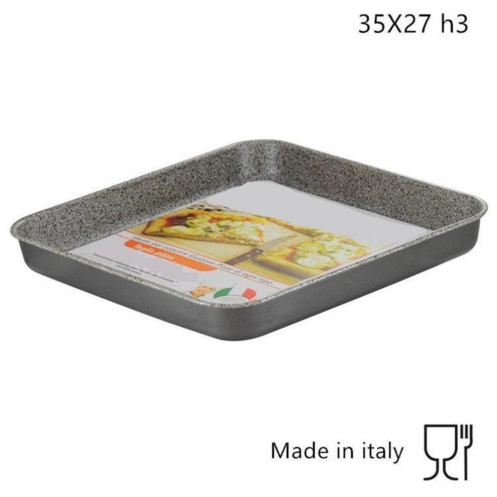 Trade Shop - Teglia Rettangolare Bassa Pizza 35x27xh3 Cm Da Forno Antiaderente Antigraffio 037036m -