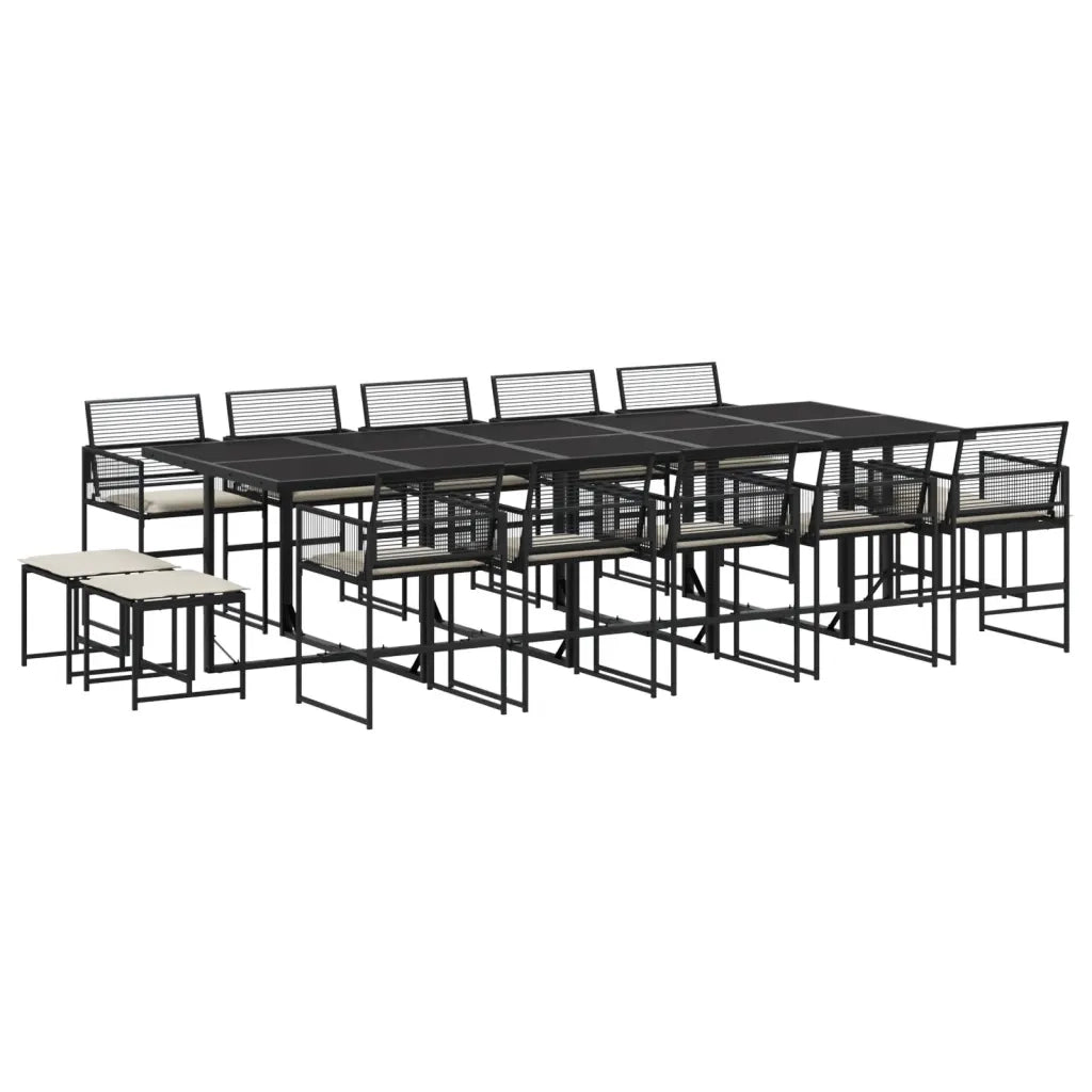 Set da Pranzo da Giardino 15 pz con Cuscini Nero in Polyrattan 3295031