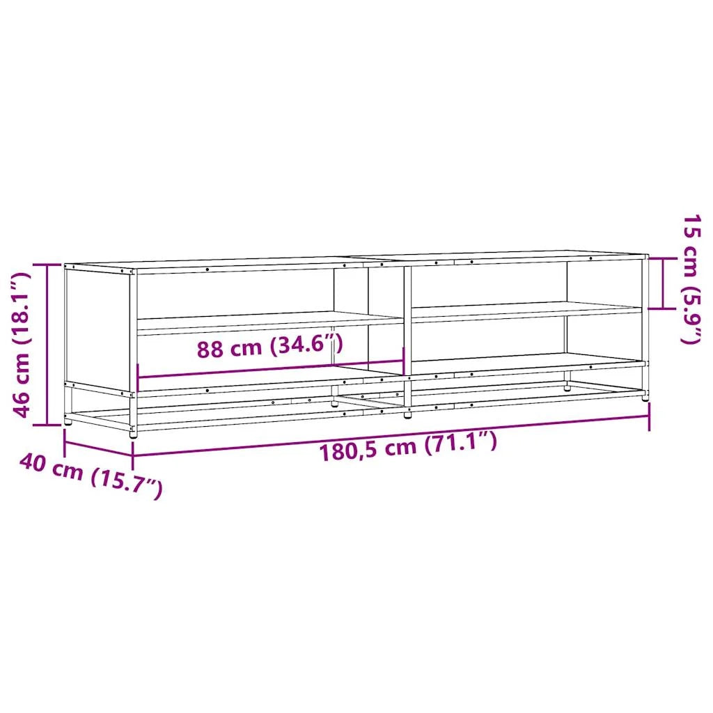 Mobile porta TV in stile industriale con ampio vano contenitore 180,5 x 40 x 46 cm realizzato in legno ingegnerizzato di rovere Sonoma 02_0055618
