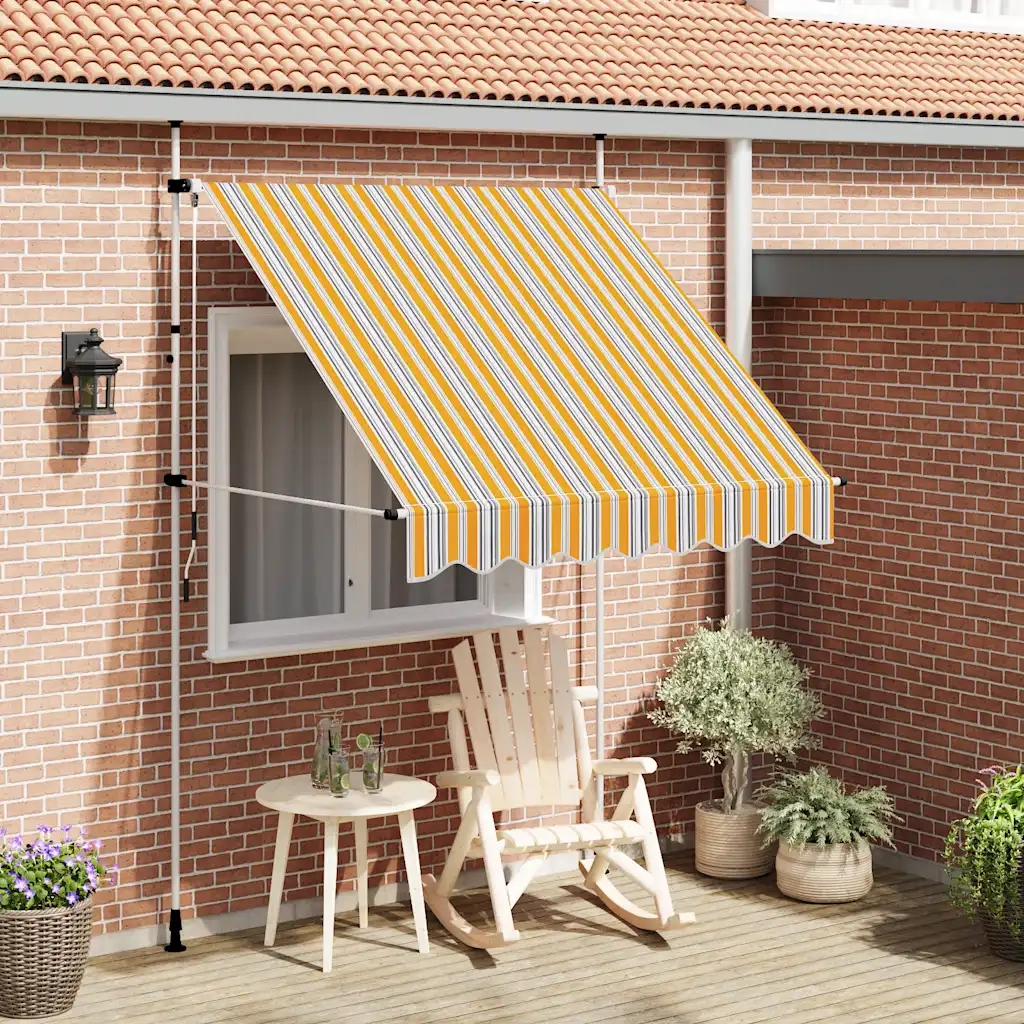Tenda da Sole Retrattile Manuale-Tenda parasole per Patio 200 cm a Strisce Blu e Gialle