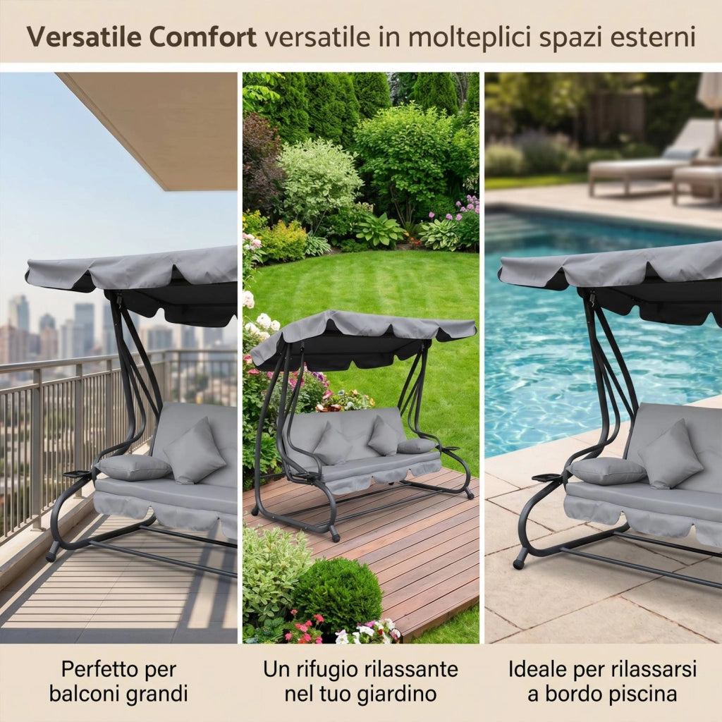 Marvin Harmony Dondolo Letto da Giardino 4 Posti con Tetto Parasole Struttura in Acciaio e Cuscino Imbottito 10 cm Altal