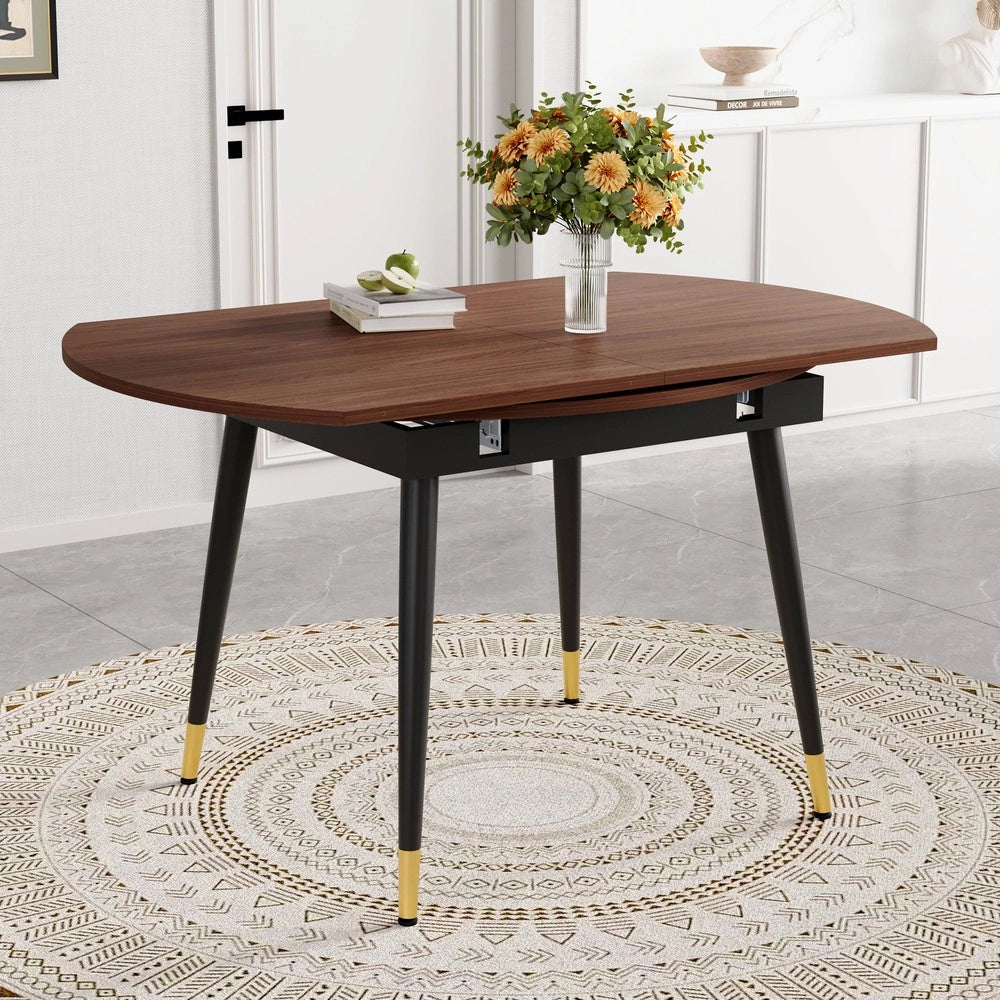 Tavolo da Pranzo Allungabile Rotondo a Ovale ¨C MINIMAL ¨C MDF Nero/Noce, Gambe in Metallo