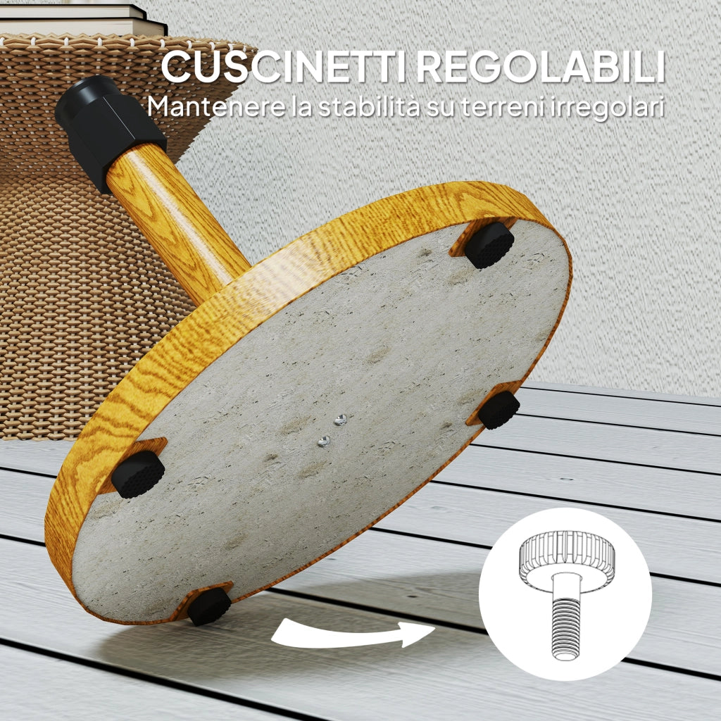 Base per Ombrellone a 4 Ruote con Freni, in Cemento e Metallo, ?48x44 cm, Color Legno