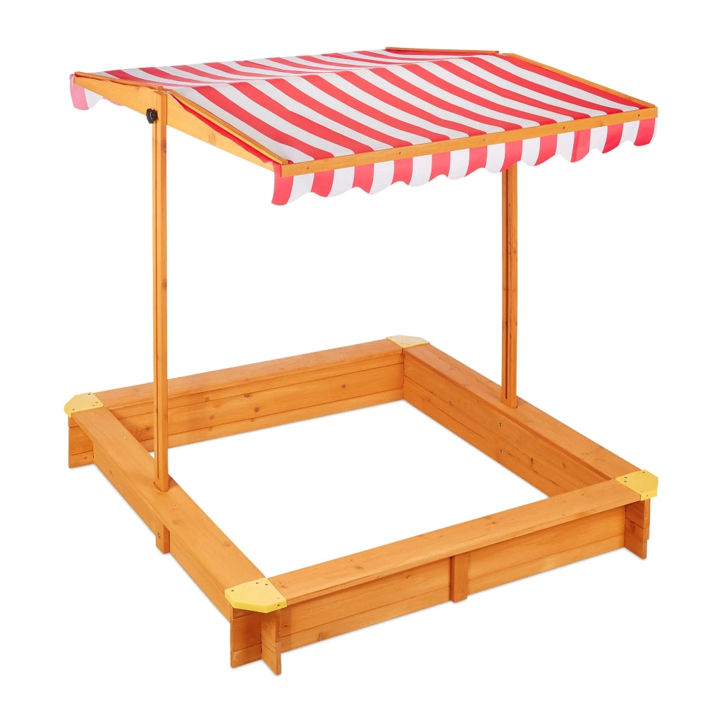 Sabbiera quadrata da esterno per giardino con tetto regolabile e tessuto protettivo 120 x 120 x 150 cm in legno naturale 13_0011687