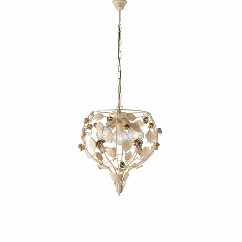 Lampadario Shabby Chic Bella Metallo Avorio Oro 3 Luci E27