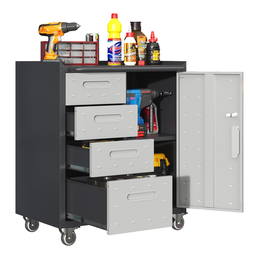 Armadio portautensili in metallo con ruote, 75 × 42 × 88 cm, nero/grigio