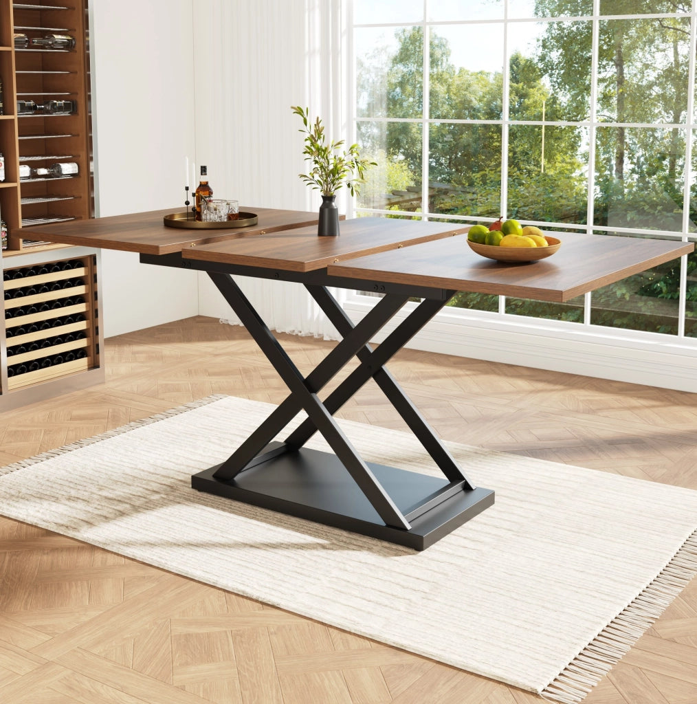 Tavolo da pranzo allungabile 120-160x80x75 cm; MDF e metallo; noce e nero