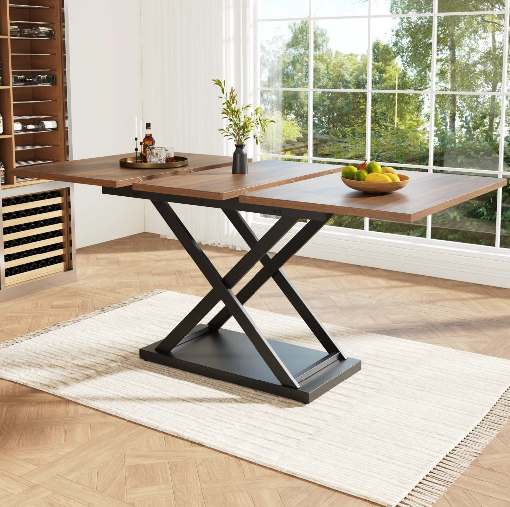 Tavolo da pranzo allungabile 120-160x80x75 cm; MDF e metallo; noce e nero