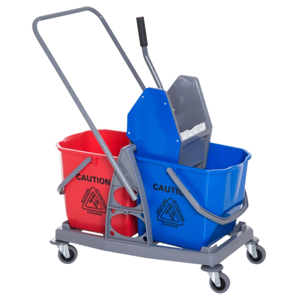 Carrello delle Pulizie Professionale 2 Secchi Capacit¨¤ 25L Strizzatore 73 ¡Á 45 ¡Á 92cm