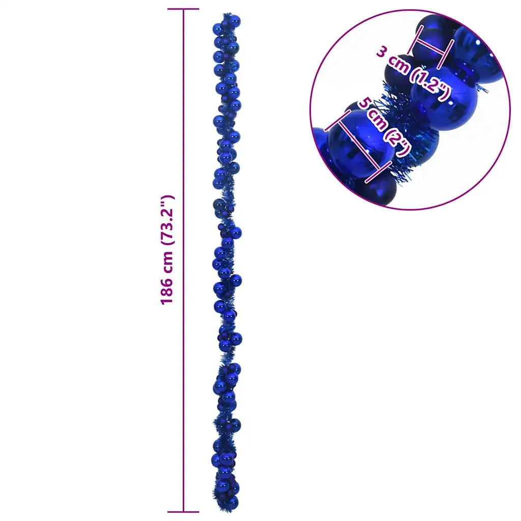 Ghirlanda di Palline di Natale-Decorazioni natalizie Blu 186 cm Polistirolo