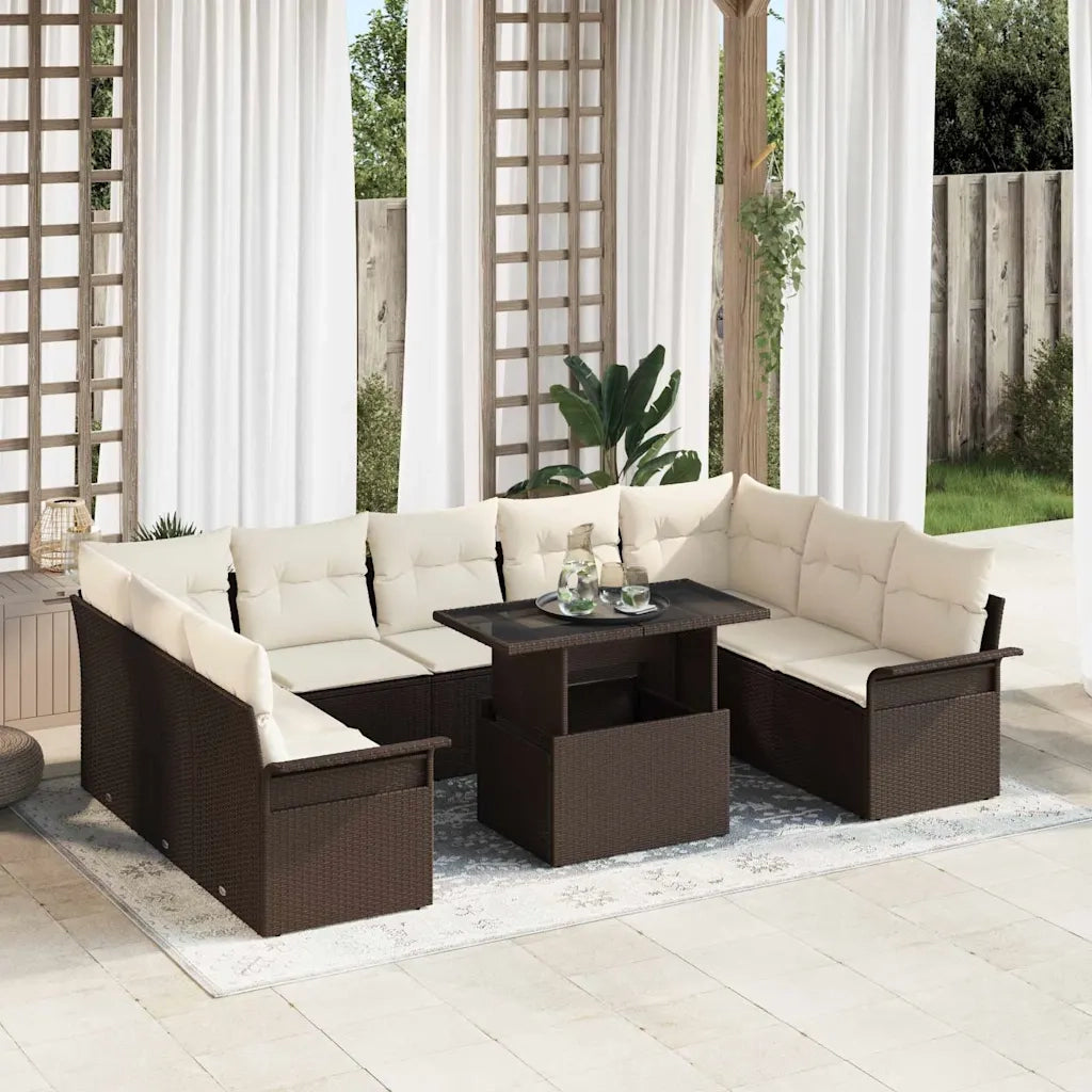 Set Divano da Giardino con cuscino 10 pcs Marrone Poly Rattan 3348344
