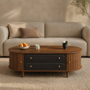 Tavolino da salotto 100 x 50 x 36 cm in effetto noce con 2 cassetti e 2 ante a rullo