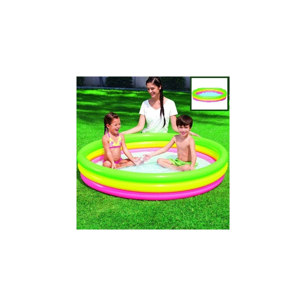 Trade Shop - Piscina Gonfiabile Arcobaleno A 3 Anelli Colorati 152 X 30 Cm Fuori Terra -