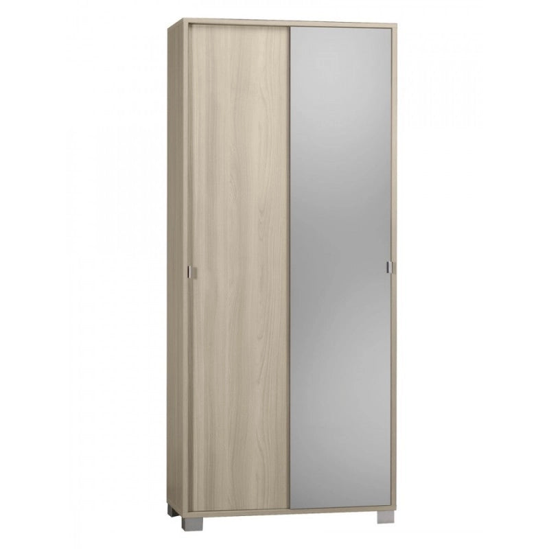 Armadio multiuso due ante scorrevoli con specchio Olmo Chiaro 82x41x h190 cm