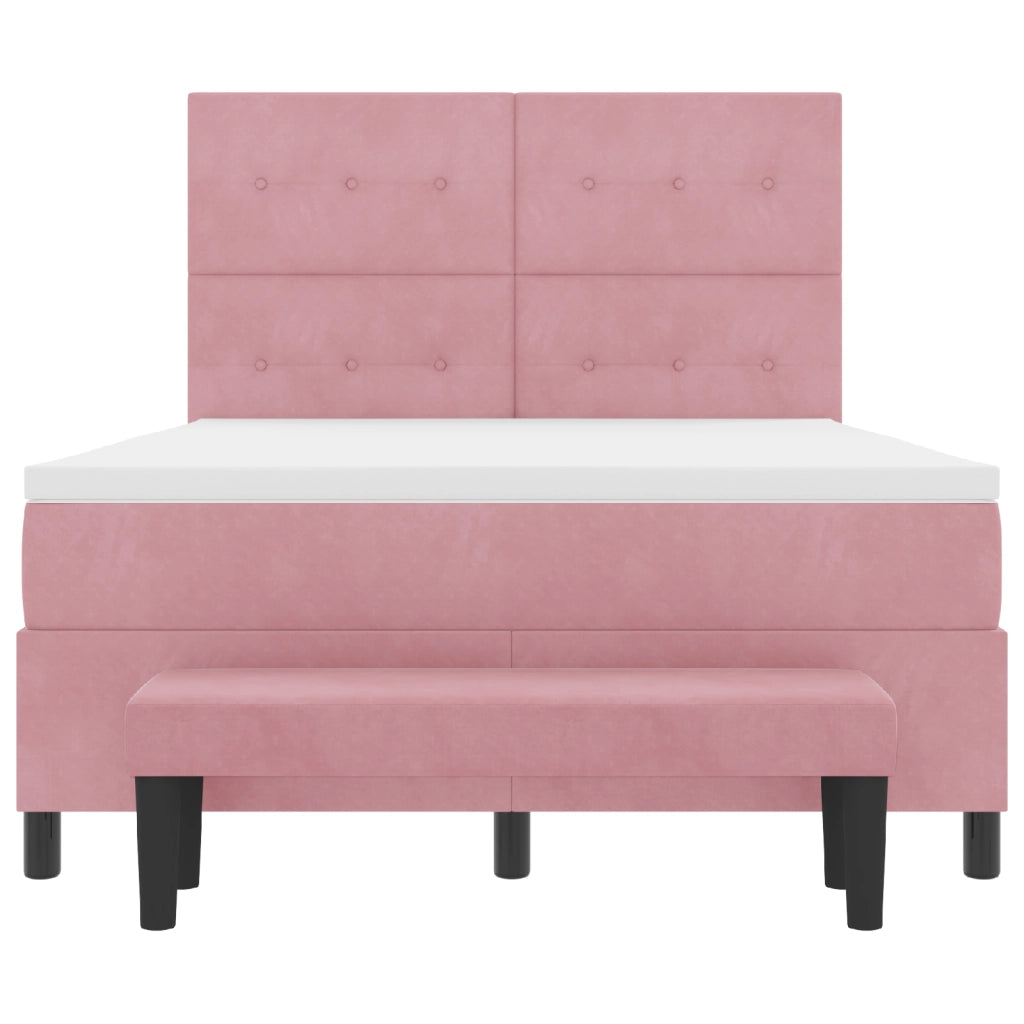 Letto Box Spring con Materasso & Panchina Rosa 140x200 cm Velluto