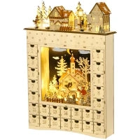 Calendario dell'Avvento da Riempire con 24 Cassetti e Luci a LED, in Legno Naturale 36 x 9 x 52 cm