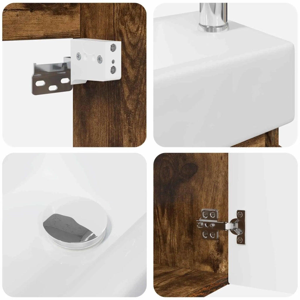 Mobile bagno con rubinetto Rovere Fumo 45,5 x 22,5 x 84 cm 889516